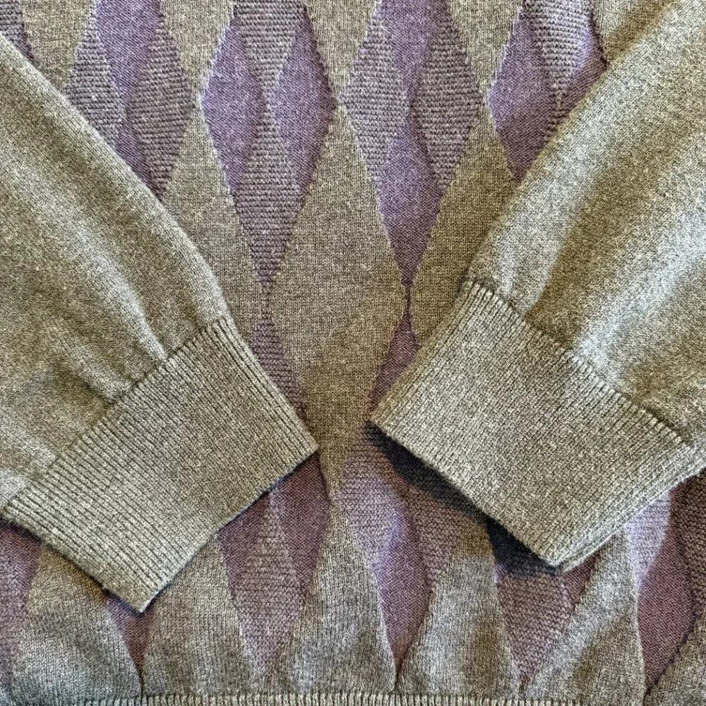 Vintage J FERRAR Cotton Cashmere V Neck Gray Purple Sweater Large